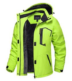 TACVASEN Damen Übergangsjacke Warm Winterjacke Gefüttert Wanderjacke Ski Jacket mit Wasserdichtem Reißverschluss, Neongrün, S von TACVASEN
