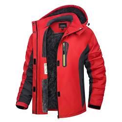 TACVASEN Damen Wandern Winterjacke Winddicht Angeln Regenjacke Ski Jacke Fleece Wetterjacke Trekking Camping Übergangsjacke (XXL, Rot) von TACVASEN