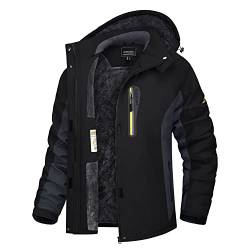 TACVASEN Damen Wasserdicht Fleece-Futter Winterjacke Arbeitsjacke Rahrradjacke Innenfutter Funktionsjacke Regen Coat Windbreaker (S, Schwarz-Grau) von TACVASEN