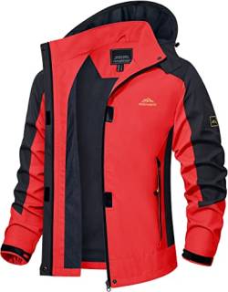 TACVASEN Damen Wasserdicht Übergangsjacke Herbst Jacket Wanderjacke Leicht Funktionsjacke Regenjacke Atmungsaktiv Winddichte Camping Angeljacke, Rot von TACVASEN