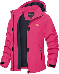 TACVASEN Damen Waterproof Rain Jacket Coat Leichte Dünne Outdoorjacke, Rose Rot von TACVASEN
