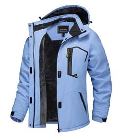 TACVASEN Damen Winddicht Wasserdicht Funktionsjacke Winter Wandern Outdoorjacke Arbeitsjacke Funktionsjacken Hiking mit Taschen, Hellblau, M von TACVASEN