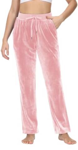 TACVASEN Damen Winterhose Thermo Fleecehose Atmungsaktiv Trainingshose Straight Leg Sweathose mit 2 Taschen (L, Rosa) von TACVASEN