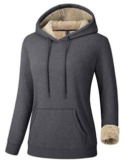 TACVASEN Frauen Sweatshirt Aktive Hoodie Taschen Casual Kapuze Langarm Pullover Hoodie Baumwolle Fleece Classic, Dunkelgrau, L von TACVASEN