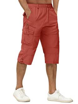 TACVASEN Freizeithose Herren 3/4 Lässige Shorts Kurz Caprihose Bequeme Cargohose Kurz Arbeitshose (34, Rot) von TACVASEN