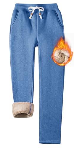 TACVASEN Gefütterte Jogginghose Damen Baumwolle Freizeithose Warme Thermohose Flauschige Jogger Sweathose für Training (S, Blau) von TACVASEN