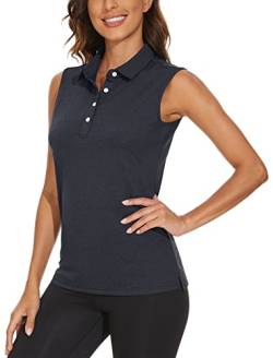 TACVASEN Golf Poloshirt Damen Sommer Tennis Shirt mit Polokragen Sport Tank Top Stretch Atmungsaktiv Polohemd, Schwarz, S von TACVASEN