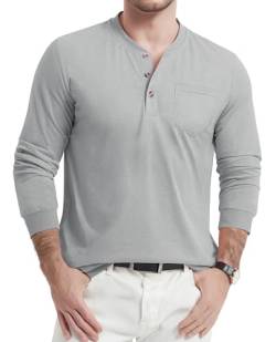 TACVASEN Henley Shirt Herren Langarm Baumwolle T-Shirt Atmungsaktiv Freizeitshirt Männer Tshirt Casual Unterziehshirt (M, Hellgrau) von TACVASEN