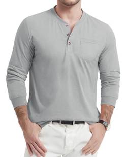TACVASEN Henley Shirt Herren Langarm Baumwolle T-Shirt Atmungsaktiv Freizeitshirt Männer Tshirt Casual Unterziehshirt (XL, Hellgrau) von TACVASEN