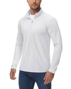 TACVASEN Herren 1/4 Zip Fleece Langarmshirts Funktionsshirt Warm Wanderpullover Atmungsaktiv Sportshirt Ski Golf Shirt (M, Weiß) von TACVASEN