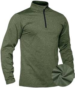 TACVASEN Herren 1/4 Zip Fleece Langarmshirts Laufshirts Jogging Tops Ski Sport Pullover mit Stehkragen, Armeegrün, 3XL von TACVASEN