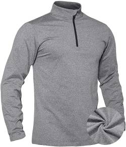 TACVASEN Herren 1/4 Zip Fleece Langarmshirts Laufshirts Jogging Tops Ski Sport Pullover mit Stehkragen, Hellgrau, S von TACVASEN