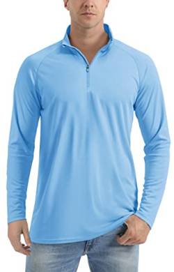 TACVASEN Herren 1/4 Zip Langarmshirts UV-Shirts Outdoorshirts Sonnenschutz Running Shirts Sommer für Männer, Wasserblau, L von TACVASEN