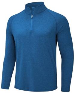 TACVASEN Herren 1/4 Zip Outdoor UV-Schutz Atmungsaktiv Langarm Tops Sonnenschutz Wasser Shirts (XL, Mittelblau) von TACVASEN