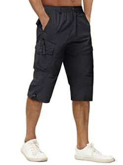 TACVASEN Herren 100% Baumwolle Casual Military Elastische Capri Cargo Kurze Hosen mit Multi Taschen, 38, Schwarz von TACVASEN