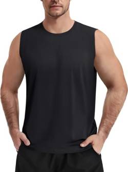 TACVASEN Herren Ärmelloses Tank Top Achselshirts Sport UPF 50+ UV Tshirt Schnelltrocknend Muskelshirts Fitness für Running Jogging Gym (3XL, Schwarz) von TACVASEN