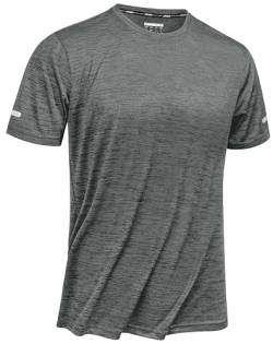 TACVASEN Herren Atmungsaktiv Kurzarm Funktionsshirt Schnell Trocknend Sportshirt Laufshirt Polyester, Dunkelgrau, L von TACVASEN