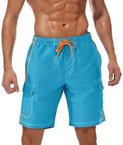 TACVASEN Herren Badehose Schnelltrocknende Badeshorts Sommer Urlaub Strand Shorts mit Mesh-Innenfutter, Himmelblau, S von TACVASEN