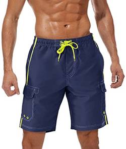 TACVASEN Herren Badehose Schnelltrocknende Badeshorts Sommer Urlaub Strand Shorts mit Mesh-Innenfutter, Marineblau, XL von TACVASEN