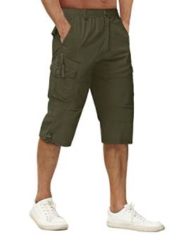 TACVASEN Herren Baumwolle Casual Military Elastische Capri Cargo Kurze Hosen mit Multi Taschen (36, Armeegrün) von TACVASEN