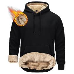 TACVASEN Herren Baumwolle Thermopullover Langarm Sweatjacke Hooded Sweat Freizeitpullover mit Kängurutasche, Schwarz, L von TACVASEN