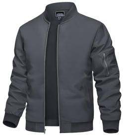 TACVASEN Herren Bomber Blouson Herbtsjacke Dünne Sommer Jacke Sportjacke Freizeit Outdoor Casual Laufjacke Freizeit (L, Grau) von TACVASEN