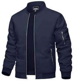 TACVASEN Herren Bomberjacke Fliegerjacke College Pilotenjacke Baseball Übergangsjacke Sportjacke Bomber Jacke mit Reißverschluss (XXL, Marineblau) von TACVASEN