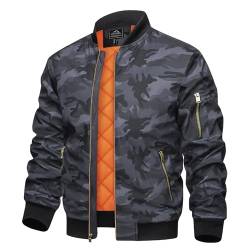 TACVASEN Herren Bomberjacke Übergangsjacke Sportjacke Fahrrad Windbreaker Camouflage Frühlingsjacke mit Taschen (M, Schwarz Camo) von TACVASEN