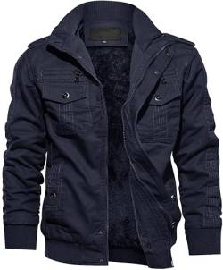 TACVASEN Herren Bomberjacke Winter Übergangsjacke Freizeit Casual Herrenjacke Gefütterte Fleecejacke (M, Marineblau) von TACVASEN