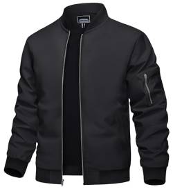 TACVASEN Herren College Jacke Pilotenjacke Bomber Jacket Sommerjacke Baseball Windbreaker Frühling Sportjacke (3XL, Schwarz) von TACVASEN