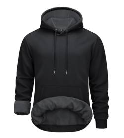 TACVASEN Herren Fleece Hoodie Kapuzen-Sweatshirt Hooded Langarm Kapuzenpullover Känguru-Tasche Pullover Kapuzensweatshirt (S, Schwarz) von TACVASEN