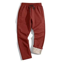 TACVASEN Herren Fleecehose Freizeit Sweathose Weich Thermohose Baumwolle Laufhose mit Kordelzug (34, Orange Rot) von TACVASEN