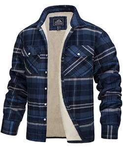 TACVASEN Herren Fleecejacke Fleecefutter Langarm Gefüttert Warm Hemden Winter Jacke Hemdjacke mit Taschen, Blau, S von TACVASEN