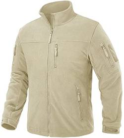 TACVASEN Herren Fleecejacke Military Fleece Army Jacket Warm Jacke Winter für Outdoor (S, Beige) von TACVASEN