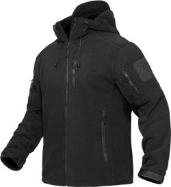 TACVASEN Herren Fleecejacke Übergangsjacke Winter Warme Jacke Full Zip Pullover mit Reißverschlusstasche (L, Schwarz) von TACVASEN