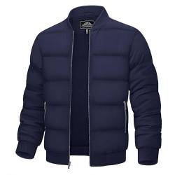 TACVASEN Herren Frühling Bomberjacke Leichte Steppjacke Fliegerjacke Stehkragen Winterjacke Outdoor Zip Taschen Männer Windbreaker (L, Navy) von TACVASEN