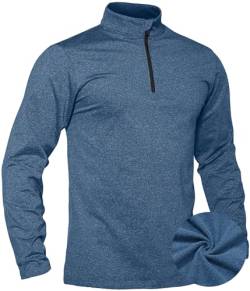 TACVASEN Herren Funktionsshirts Longsleeve Shirts Wandern Ski Pullover Langarm Hoodie, Indigo, XL von TACVASEN