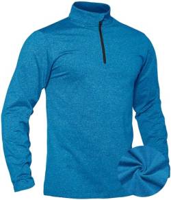 TACVASEN Herren Half Zip Sport Langarmshirts Joggingshirts Training Winter Gefütterte Shirts, Meerblau, M von TACVASEN