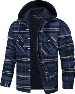 TACVASEN Herren Hemd Lange Ärmel Plaid Shirts Chest Pockets Männer Kapuzenpullover Herrenhemd Oberbekleidung, Blau-Grau, L von TACVASEN