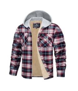 TACVASEN Herren Hemden Langarm Jacket Winter Karohemden Thermo Shirts Herrenhemden Arbeits"Hemden (L, Rot-Weiß) von TACVASEN