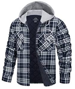 TACVASEN Herren Hemdjacke Karierte Jacke Gefüttert Baumwolle Freizeithemd Holzfäller Flanellhemd Atmungsaktiv Arbeitshemd (XXL, Navy Weiß) von TACVASEN