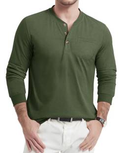 TACVASEN Herren Henley Shirt Langarmshirt Atmungsaktiv T-Shirt Frühling Freizeitshirt Classic Oberteile Leicht Tee (3XL, Armeegrün) von TACVASEN