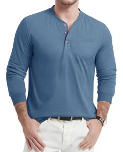 TACVASEN Herren Henley Shirt Langarmshirt Baumwolle Casual T-Shirt Bequem Oberteile Longsleeve Frühlingshirt (L, Graublau) von TACVASEN