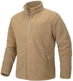 TACVASEN Herren Herbst Fleecejacke Leichte Warme Jacke Sweatshirts Sportjacke mit Tasche(M, Khaki) von TACVASEN
