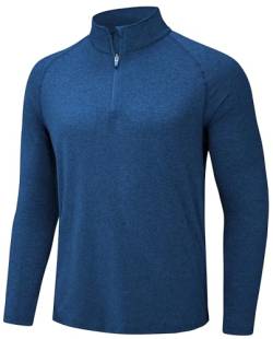 TACVASEN Herren Jogging UV-Schutz Sonnenschutz Fitness Shirts Laufen Outdoor mit Stehkragen (XL, Marineblau) von TACVASEN