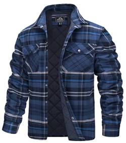 TACVASEN Herren Karierte Hemdjacke Warm Flanellhemd Holzfällerhemd Thermohemd Jacke (S, Blau Grau) von TACVASEN