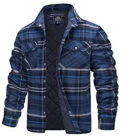 TACVASEN Herren Karierte Hemdjacke Warm Flanellhemd Holzfällerhemd Thermohemd Jacke (XXL, Blau Grau) von TACVASEN