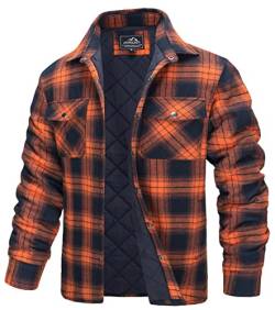 TACVASEN Herren Karierte Hemdjacke Warm Flanellhemd Holzfällerhemd Thermohemd Jacke (XXL, Orange) von TACVASEN