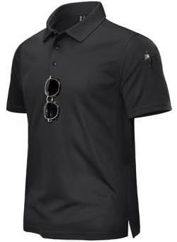 TACVASEN Herren Kurzarm Atmungsaktiv Poloshirts Tennis Polo Outdoor Golf T-Shirts mit Knöpfen (Schwarz, L) von TACVASEN