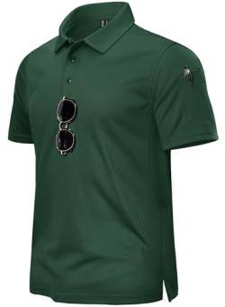 TACVASEN Herren Kurzarm Poloshirts Atmungsaktiv Polo Golf T-Shirts für Outdoor-Aktivitäten, Waldgrün, L von TACVASEN